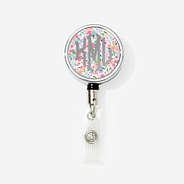 Monogrammed Badge Reel in Coral Floral