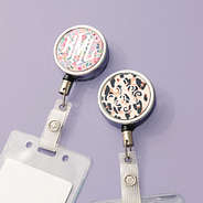 coral floral and classic cheetah personalized badge reel