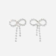 Rhinestone Bow Earrings in Silver