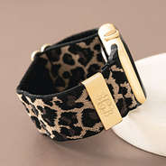 close up of monogrammed leopard smart watch band