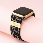 leopard monogrammed smart watch band on pink background