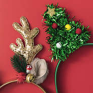 Duo Holiday Festive Headband Reindeer and Christmas Tree Detail Shot