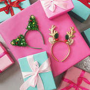 Duo Holiday Festive Headband in Reindeer and Christmas Tree with presents