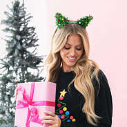 Girl wearing Christmas Tree Holiday Festive Headband