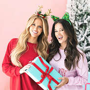 Girls wearing Duo Holiday Festive Headband Christmas Tree and reindeer