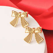 bow stud earrings in gold with red ribbon