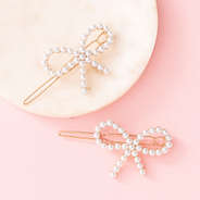 pearl bow barrettes set