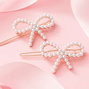 pearl bow barrettes up close