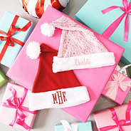 personalized santa hat in red and pink