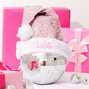 pink monogrammed santa hat