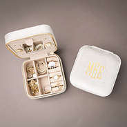 full velvet travel jewelry case in ivory on brown