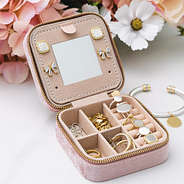 open blush velvet travel jewelry case