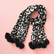 Monogrammed Leopard Pom Pom scarf flatlay