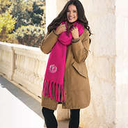 hot pink oversized scarf worn by peyton