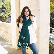 teal oversized scarf worn by peyton