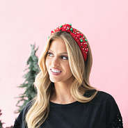 Girl wearing christmas headband