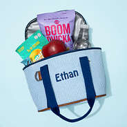 Blue Seersucker Small Cooler for Kids