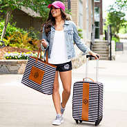 overnight tote with striped suitcase