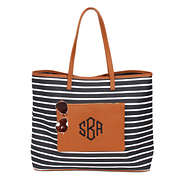 monogrammed overnight tote in black and white stripes