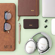 brown business card holder with notebook