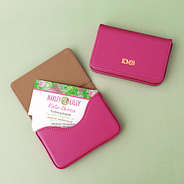 pink business card holder inside shot