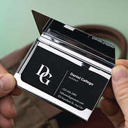 business card inside stainless steel business card holder