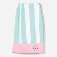 monogrammed towel wrap in blue and white cabana stripes - update