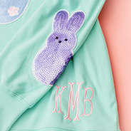 close up of monogrammed easter sweatshirt
