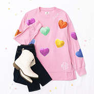 light pink sequin hearts monogrammed sweatshirt outfit