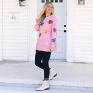 side of personalized sequin hearts sweatshirt