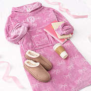 pink bows monogrammed xl blanket hoodie with moccasins