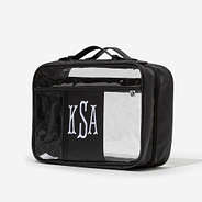 monogrammed large clear toiletry case in black