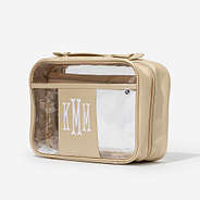 monogrammed large clear toiletry case in gold