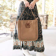 monogrammed brown whipstitch hobo purse