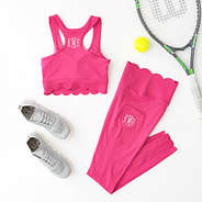 hot pink scalloped sports bra flatlay