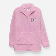 Monogrammed Full Zip Sherpa Jacket in Light Pink