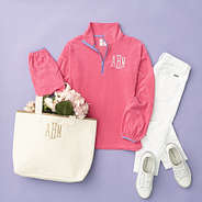 personalized puff sleeve fleece pullover in pink outfit