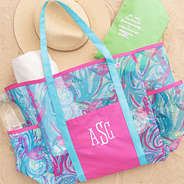 lime waterproof cosmetic pouch and mesh tote