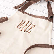 close up of personalized ivory canvas apron