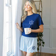 navy seersucker scalloped boxer shorts on ashley