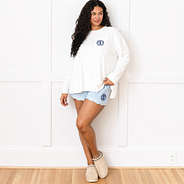 navy seersucker scalloped boxer shorts on julia ann