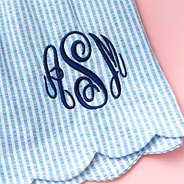 navy seersucker scalloped boxer shorts up close