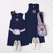 mom and me navy monogrammed scalloped exercise dresses