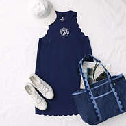 monogrammed scalloped exercise dress outfit in navy