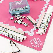 Mahjong mat with tiles detail shot