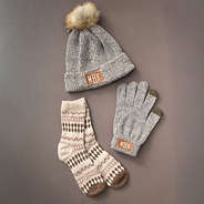 heathered brown personalized gloves and beanie with socks