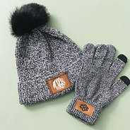 heathered charcoal monogrammed beanie and gloves