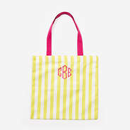 monogrammed striped tote in yellow and pink
