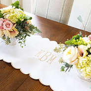 Khaki scalloped table runner close up