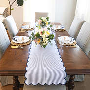 navy seersucker scalloped table runner full table